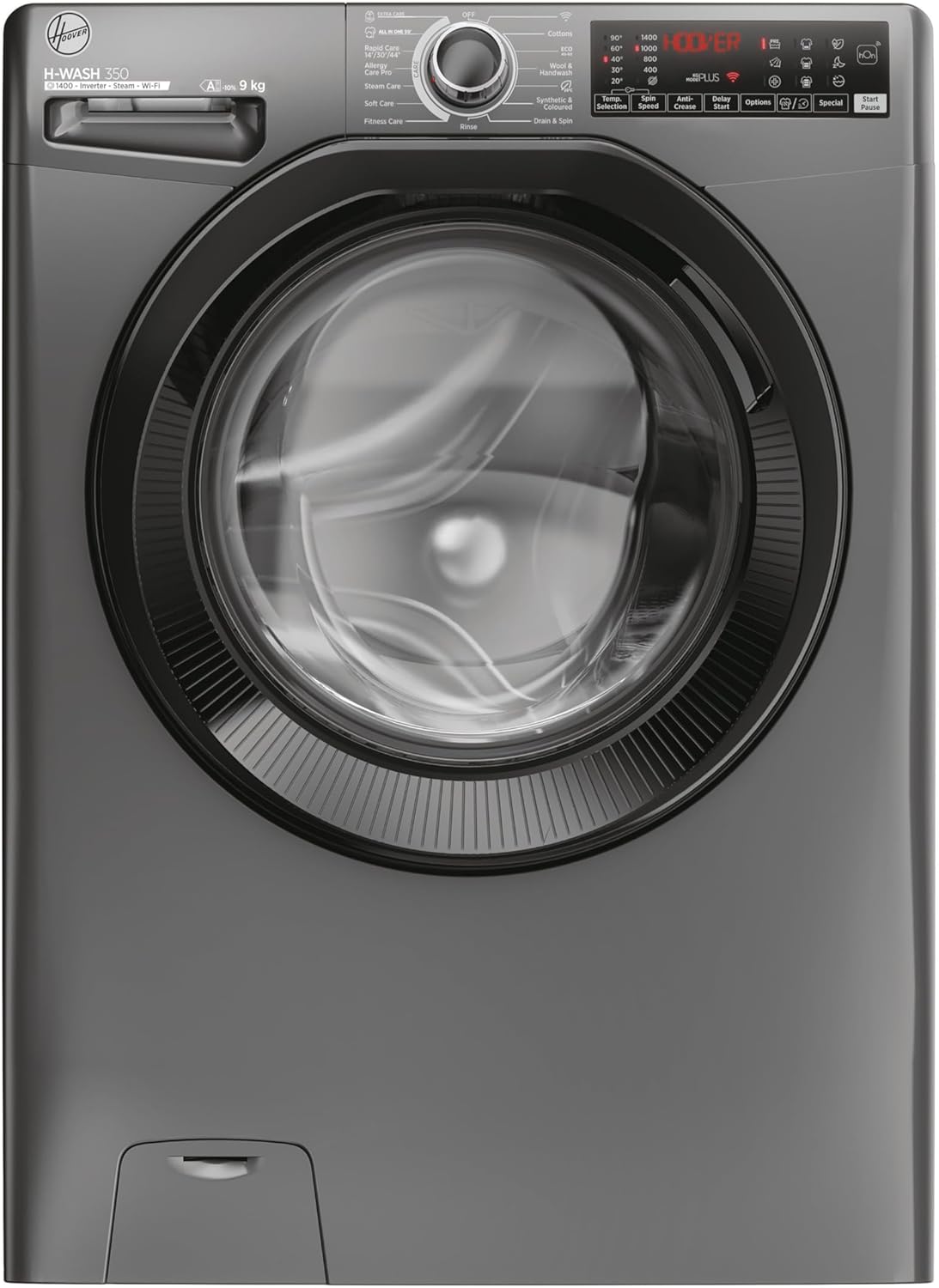Hoover H-WASH 350 9kg Freestanding Washing Machine, 1400 RPM, A Rated, ECO-Power Inverter Motor, hOn App, 60 Programmes, Eco Doser, Power Care System, Graphite, 60x54x85 cm - H3WPS496TAMBR680