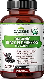 Zazzee USDA Organic Black Elderberry 10:1 Extract, 5000 mg Strength, 120 Vegan Capsules, 2 Month Supply, Standardized, Concentrated 10X Extract, 100% Vegetarian, All-Natural, Non-GMO, Made in The USA