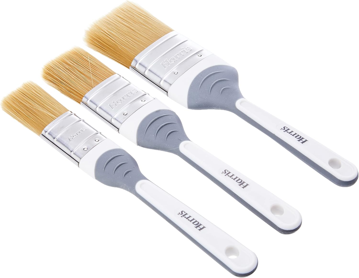 Harris 102021060 Seriously Good Woodwork Stain & Varnish Paint Brushes, 3 Brush Pack, 1", 1.5", 2", Grey