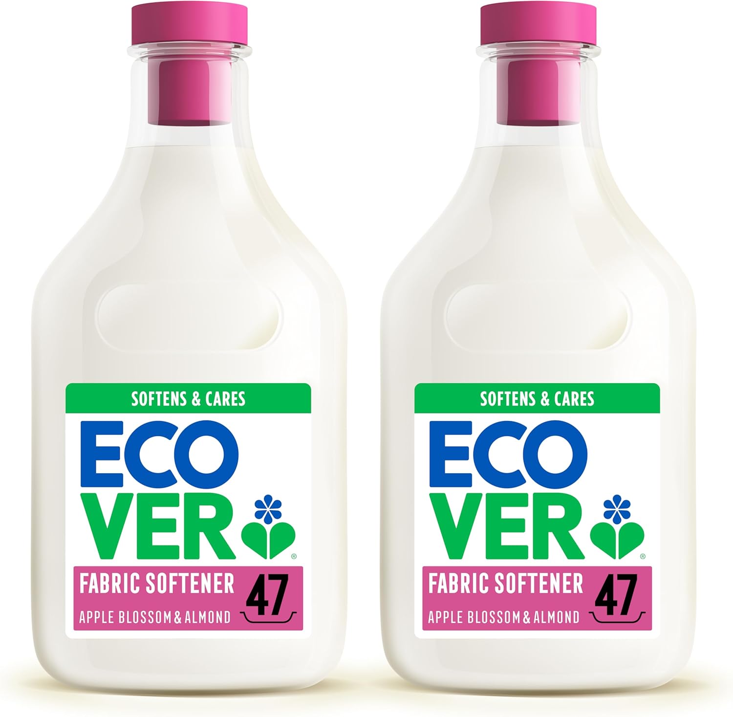 Ecover Fabric Softener, Fabric Conditioner to Soften Your Clothes, Fresh Scent Apple Blossom & Almond, 2 x 47 Washes, 2 x 1.43L