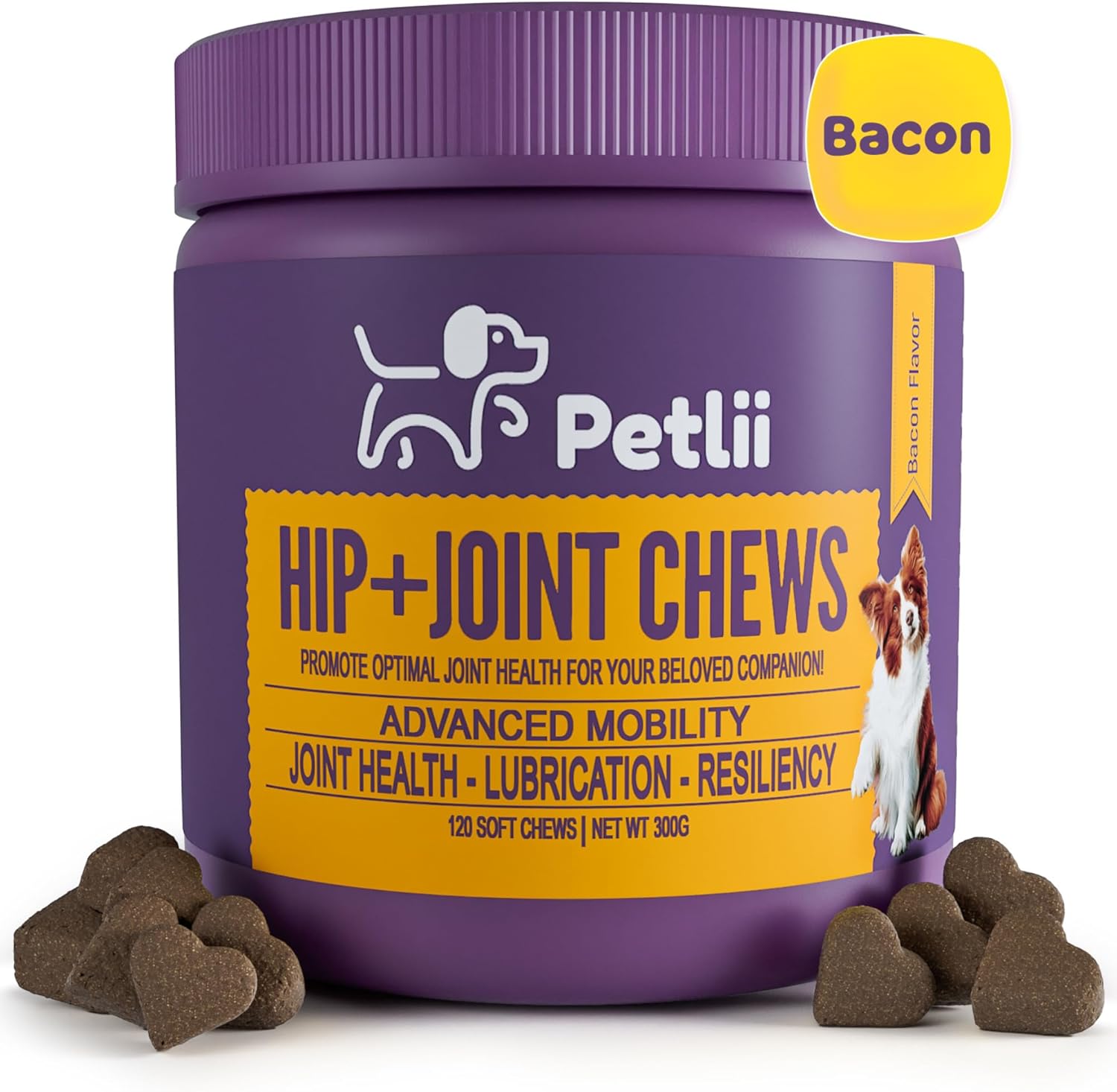 Petlii HIP and JOINT CHEWS - Dog Joint Supplements for the maintenance of Cartilage, Hips & Joints. Combines Glucosamine, Chondroitin and MSM in a convenient chew for Senior and Adult dogs - 120 Chews