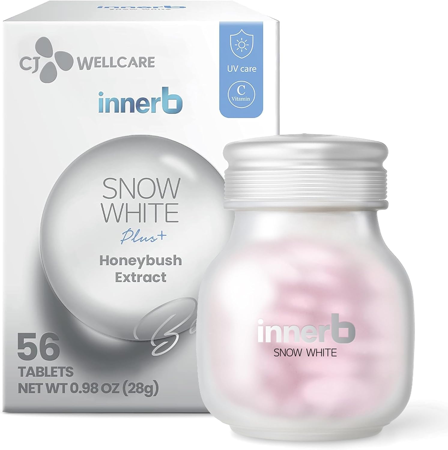 CJ Wellcare Innerb Snow White (28 Servings, 4 Weeks) - UV Protection and Antioxidant Boost, Premium Korean Skincare Supplement Honeybush Extract, Vitamin C.