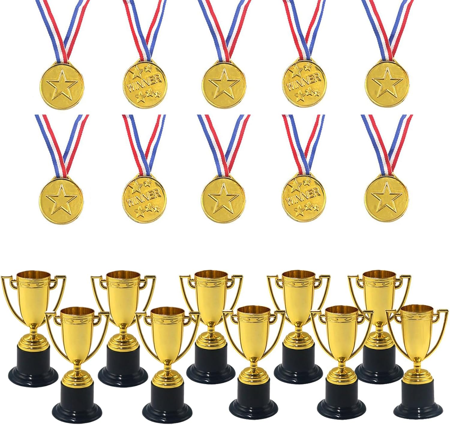WORUIB 20 Pcs Mini Trophy Cup and Medals, Gold Plastic Trophies and Awards for Kids, School Competition Rewards, Sports Events, Party Favors, Confidence Boosters