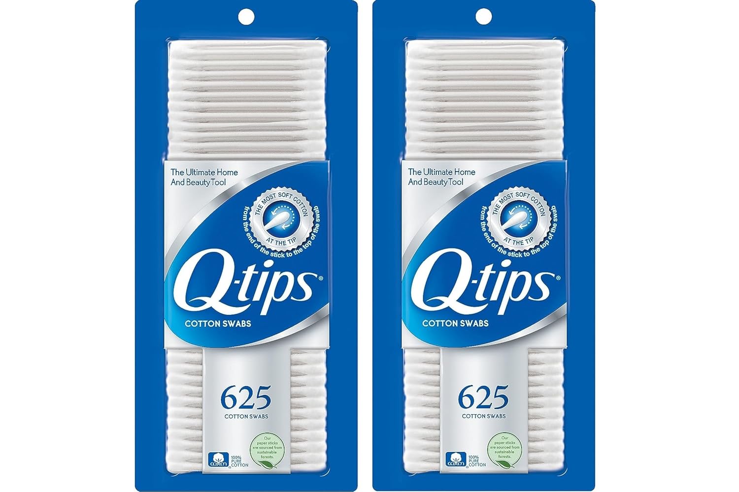 Q-tips Cotton Swabs For Hygiene and Beauty Care Original Cotton Swab Made With 100% Cotton 625 Count (Pack of 2)