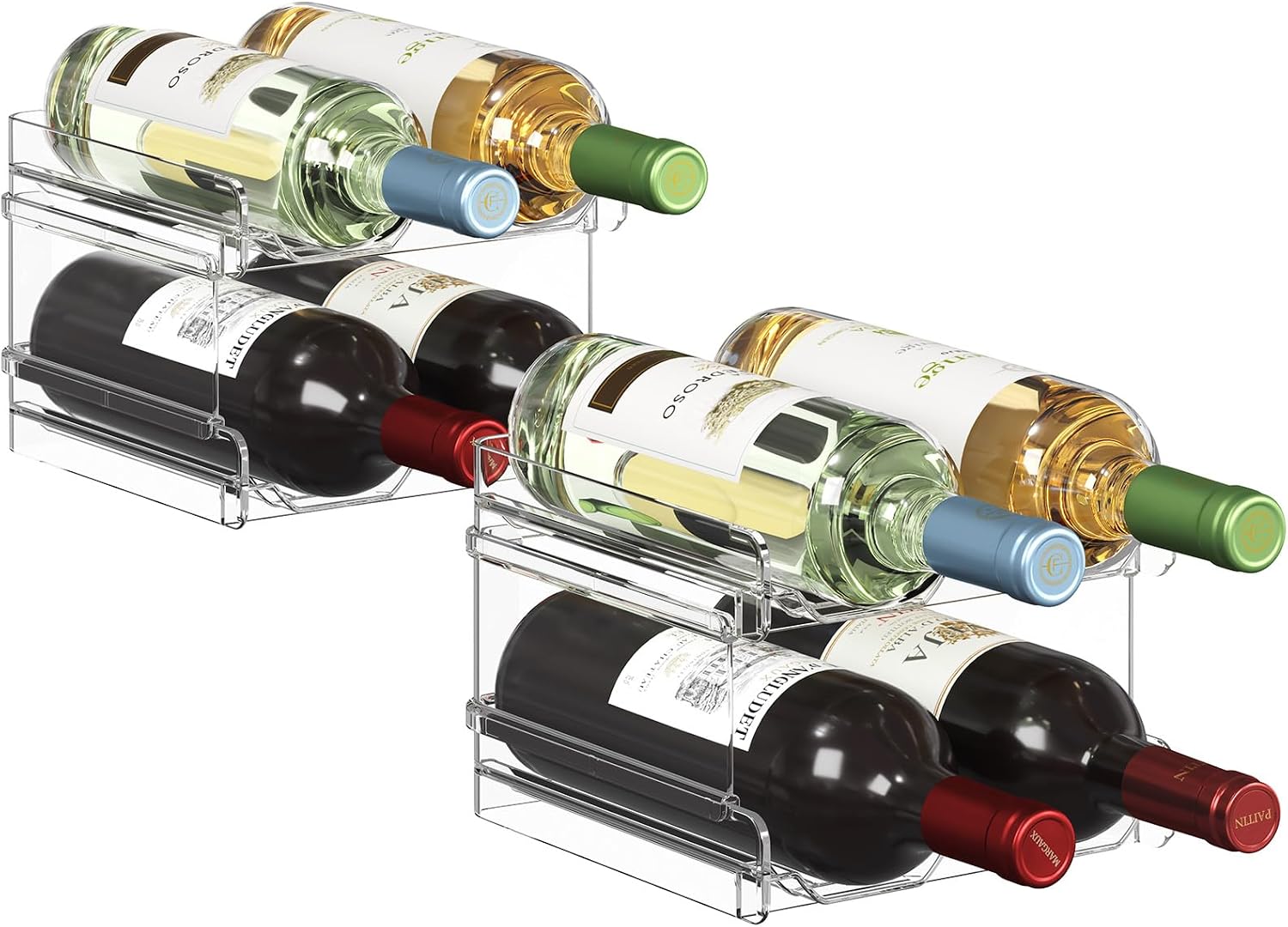 Lifewit Plastic Stackable Wine Rack for refrigerator, Cabinet, Countertop,Wine Bottle Holder, Water Bottle Organiser for Fridge, Pantry, Hold 8 Bottles