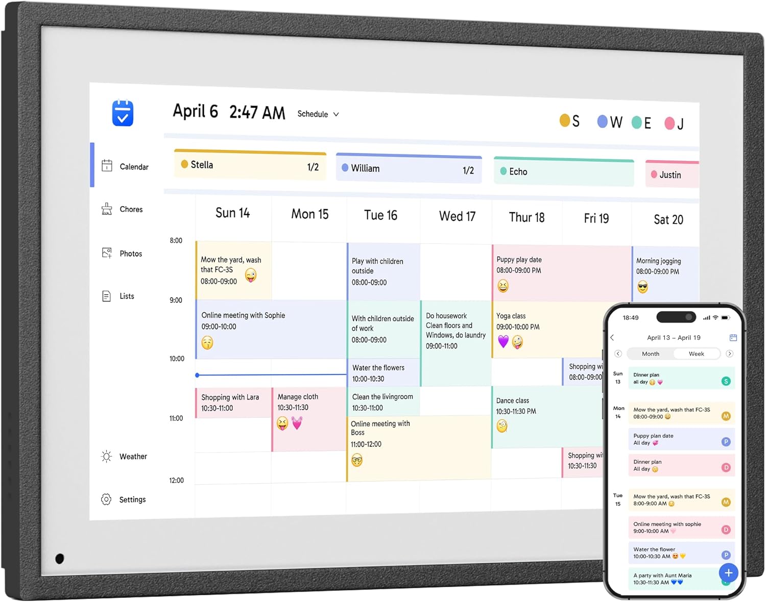 Dragon Touch 10.1 inch Digital Calendar Chore Chart – Interactive Touchscreen, Smart Family Planner, Hearth Display Desk Digital Calendar Seamless Scheduling Black