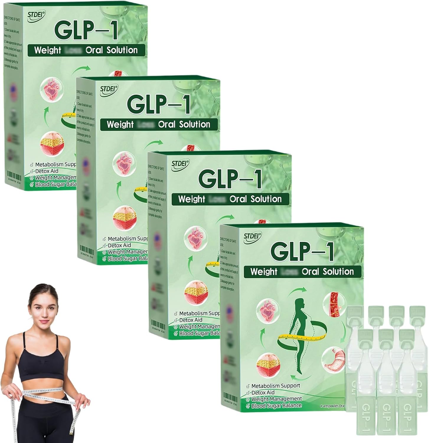 STDEI GLP-1 Oral Solution, Advanced GLP-1 Drops, STDEI GLP-1 Liquid, GLP-1 Peptide Complex Serum, Natural Plant Extract, for Men & Women (4 Box)