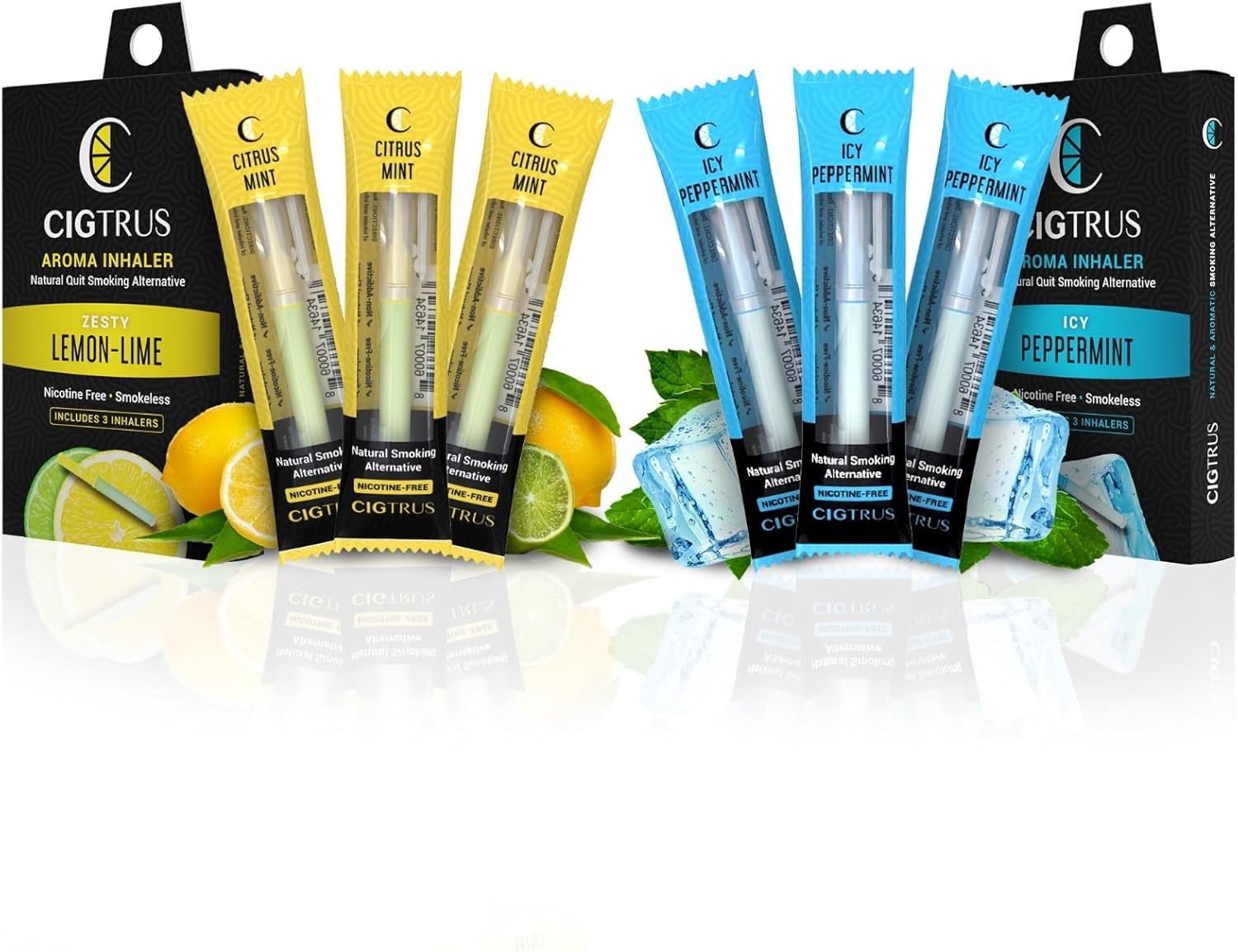 Craving Relief Inhaler (6-Piece) - Natural Quit Smoking Substitute, Nicotine & Tobacco-Free, Cigtrus' Non-Electric Solution (Peppermint & Lemon Lime)