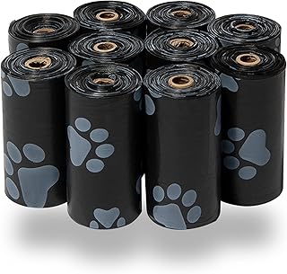 Best Pet Supplies Dog Poop Bags (150 Bags) for Waste Refuse Cleanup, Doggy Roll Replacements for Outdoor Puppy Walking and Travel, Leak Proof and Tear Resistant, Thick Plastic - Black