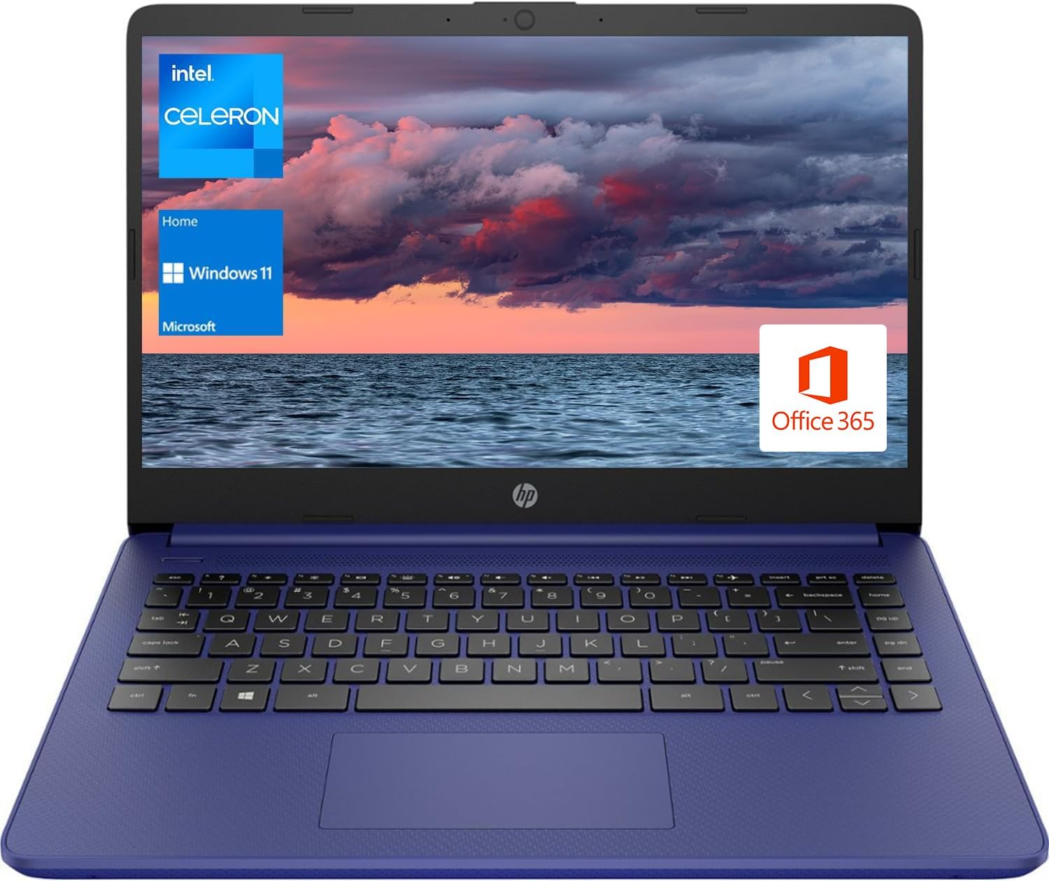 HP Portable Laptop, Student and Business, 14" HD Display, Intel Quad-Core N4120, 4GB DDR4 RAM, 64GB eMMC, 1 Year Office 365, Webcam, SD Card Reader, HDMI, Wi-Fi, Windows 11 Home, Blue, KKE Mousepad