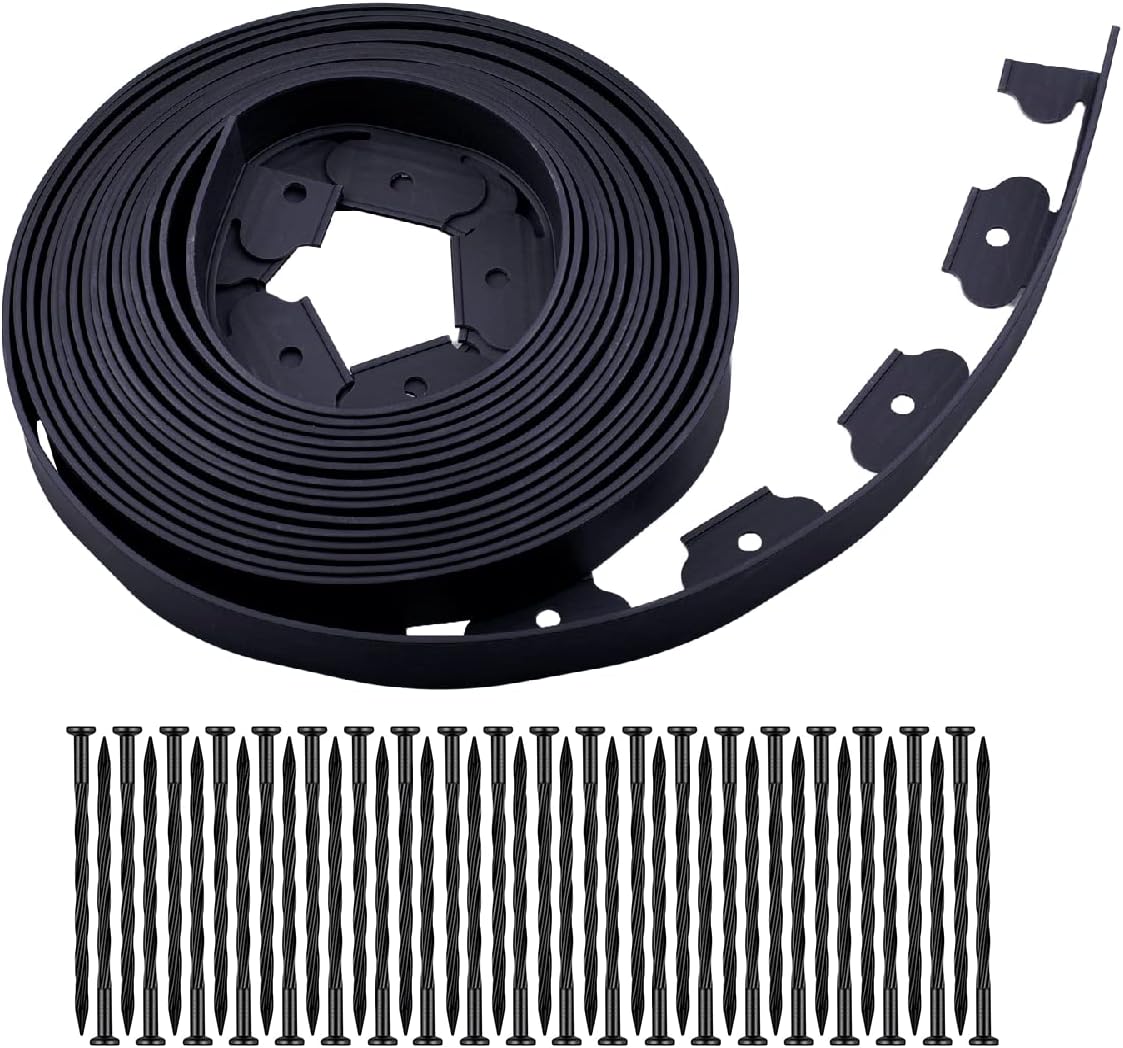 Garden Edging，40ft Landscape Edging with 40 Spikes for Lawn 2 Inch Tall(Black, 40FT)