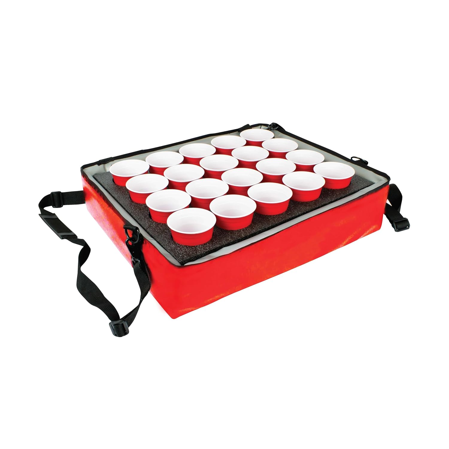 Sterno Delivery Stadium Drink Carrier, Insulated Container for Beverage Vending, Heavy Duty Red Vinyl, Holds 20 Cups, 20”L x 24”W x 6”H