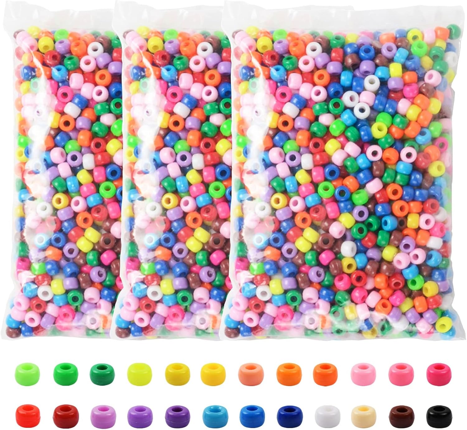 Simetufy 3600Pcs Pony Beads Bulk, 24 Assorted Colors Rainbow Plastic Beads for Hair Braiding Friendship Bracelets DIY Crafting Kandi Jewelry Making (2.06lb)