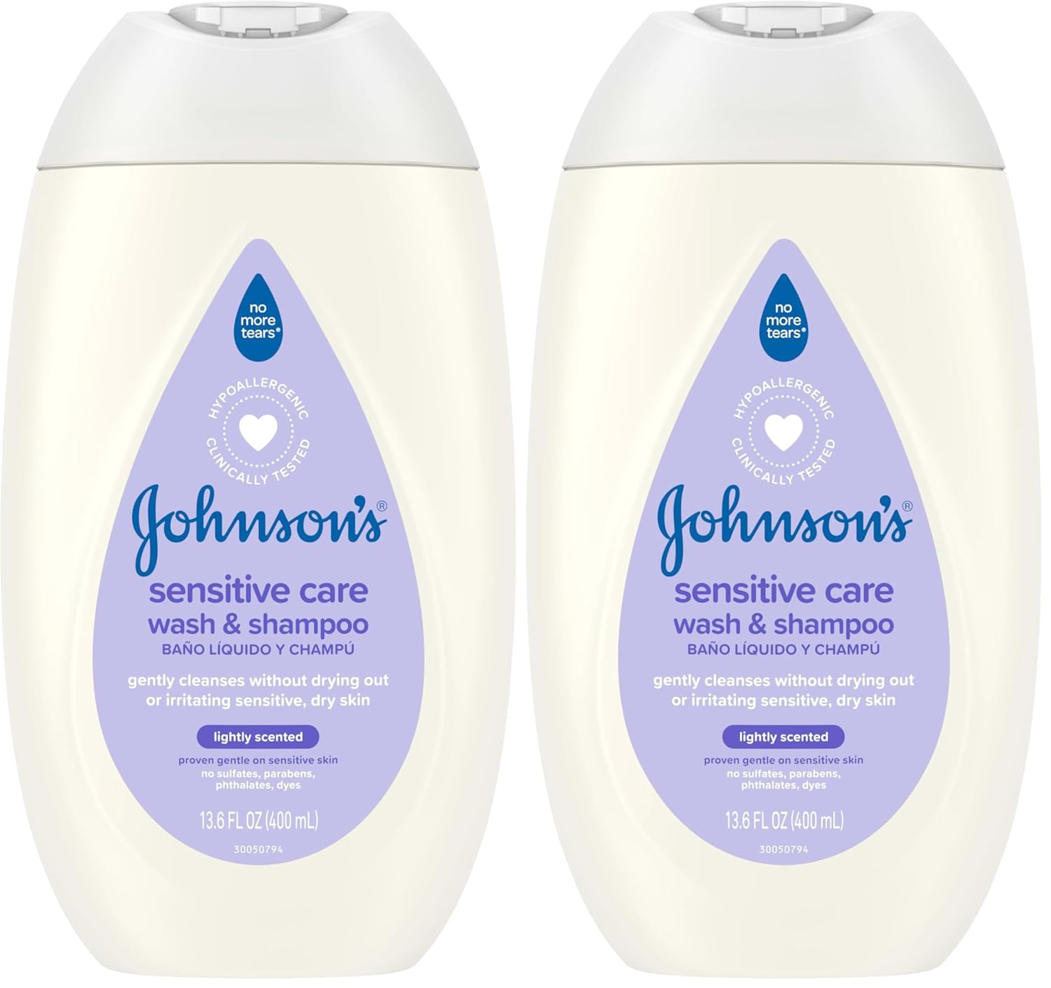 Johnson's Baby Sensitive Care Baby Body Wash & Shampoo, Daily Moisturizing 2-in-1 Baby Wash & Shampoo to Gently Cleanse Dry, Sensitive Skin, Lightly Scented, Tear-Free, Hypoallergenic, 13.6 fl. oz