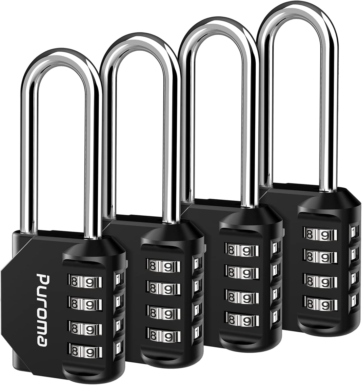 Puroma 4 Pack 2.6 Inch Long Shackle Combination Lock 4 Digit Outdoor Waterproof Padlock for Hasp Locker Lock, Sports Locker, Fence, Gate, Toolbox, Case, Hasp Storage, Cabinets (Black)