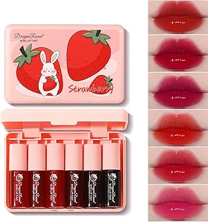6 Colors Lip Tint Stain Set, Korean Lip Gloss Tint Plumping Mini Liquid Lipstick, Multi-use Lip and Cheek Tint, Long lasting Non-Stick Cup Waterproof, Vivid Color