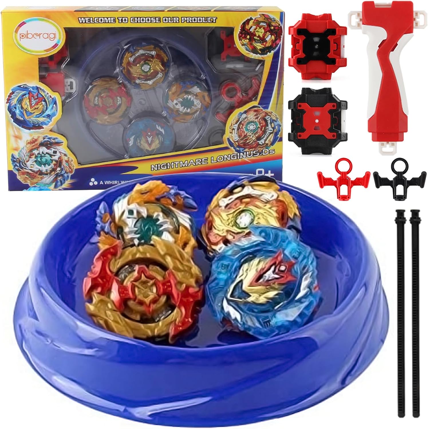 TUKIIE Battling Top with Stadium Set, 4 Spinning Tops and 2 Launchers, Battle Gyro Arena Set Game Christmas Birthday Present for Kids Boys Girls Ages 6+