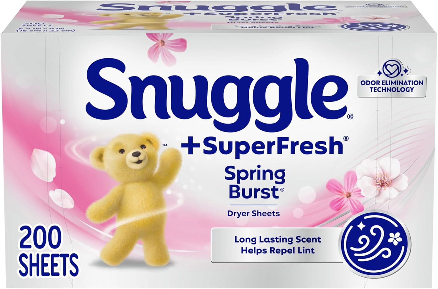 Snuggle Plus SuperFresh Dryer Sheets with Static Control and Odor Eliminating Technology, Spring Burst, 200 Count
