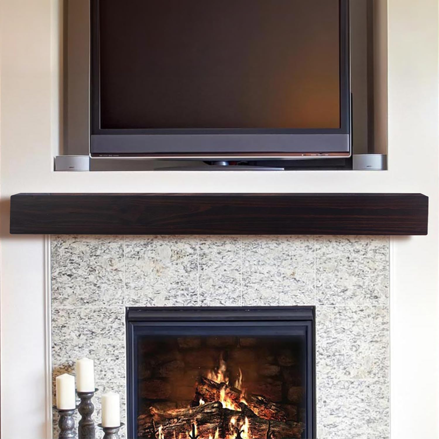 Austin Floating Wood Mantel Shelf - Coffee Bean 60 Inch | Beautiful Wooden Rustic Shelf Perfect for Electric Fireplaces and More! Mantels Direct