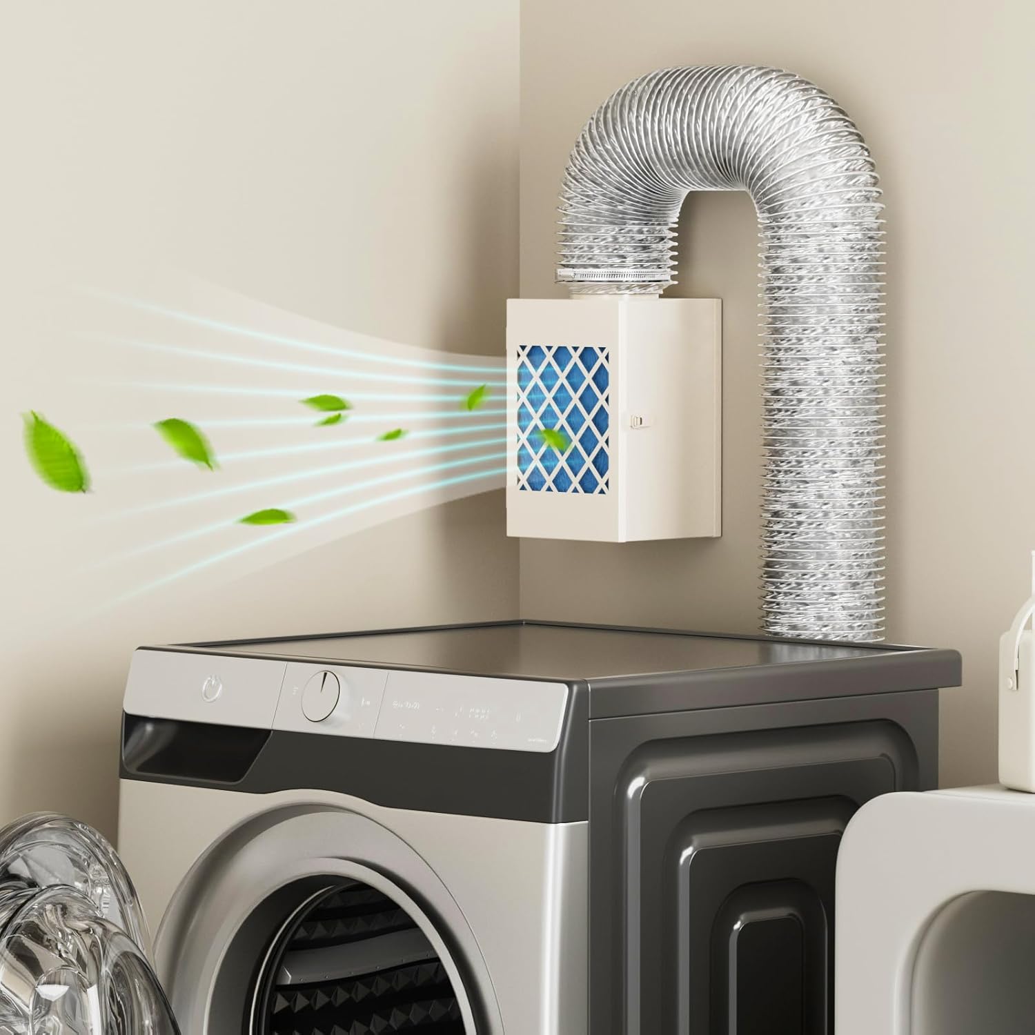 Indoor Dryer Vent Kit, HG Power Metal Dryer Vent Box, Safety Vent Flap, Dryer Lint Trap, Indoor Dryer Vent for Electric Dryer, Space Saver Dryer Vent Kit with Polyester Filters, Dryer Vent Hose