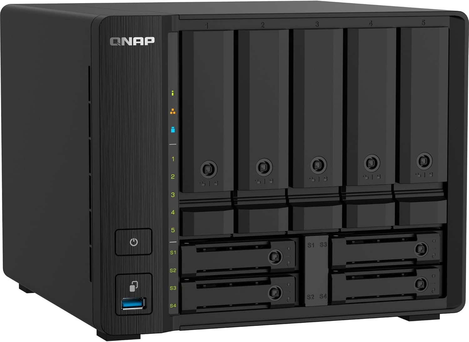 QNAP TS-932PX-4G 9 Bay (5 + 4) Desktop NAS Enclosure - 10GbE SFP+ and 2.5GbE Connectivity - 5 x 3.5-inch Drive Bays & 4 x 2.5-inch SATA Drive Bays