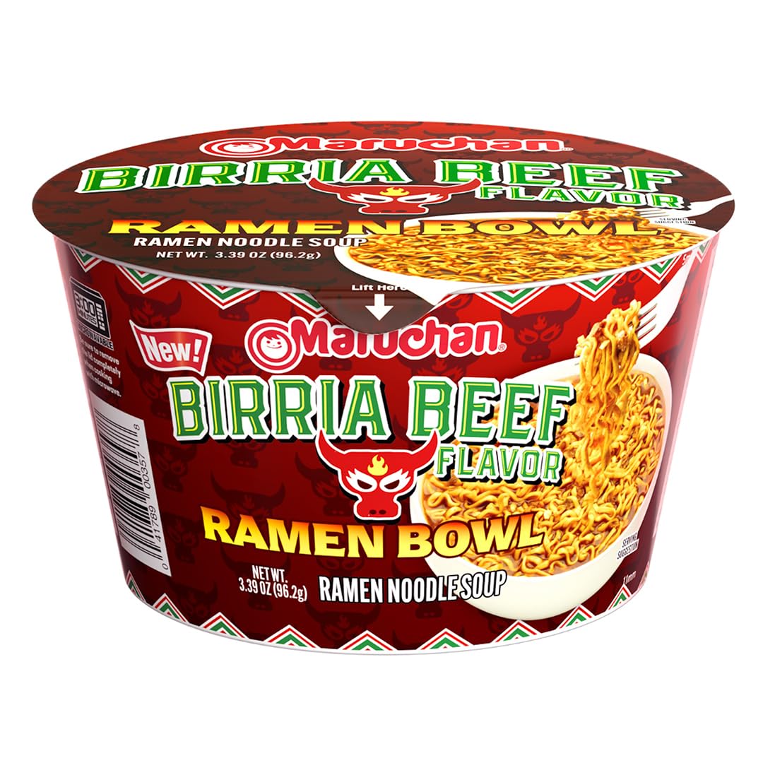 Maruchan Bowl Birria Beef, Microwaveable Ramen Soup Mix, 3.39 Oz, 6 Count
