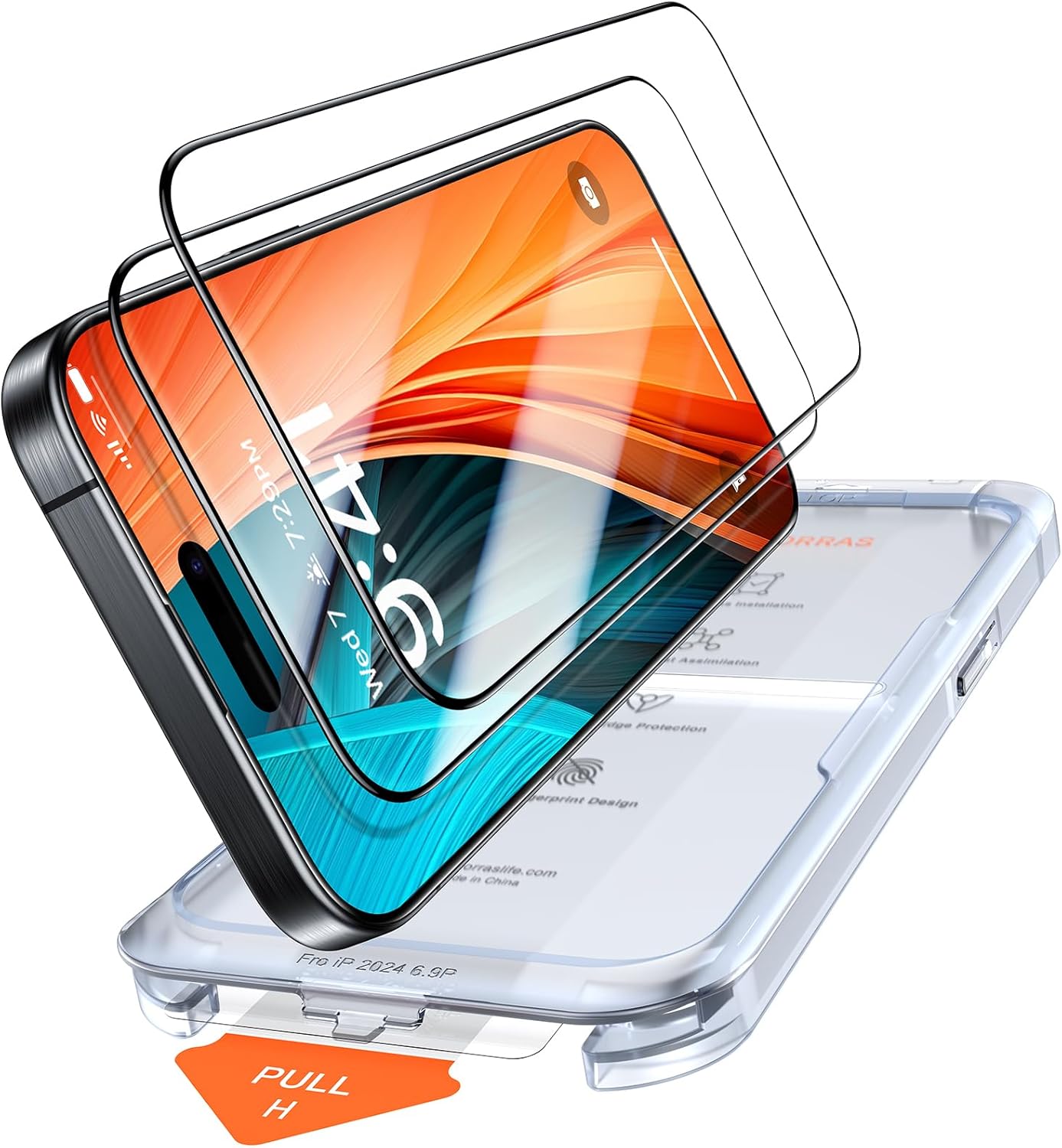 TORRAS Military-Grade Shatterproof for iPhone 16 Pro Screen Protector [9H+ Aerospace Tempered Glass＆ One-Pull Installation] Full Coverage Fit Bubble Free Top-Notch Protection, 2 Pack, GlassGo X