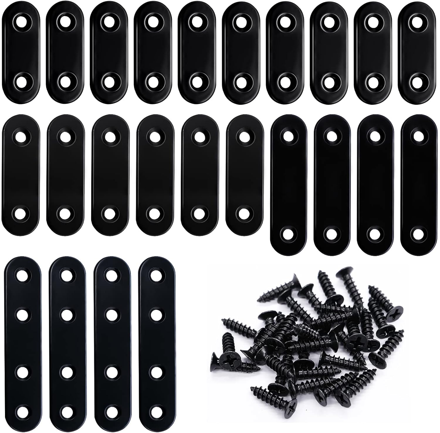 mxuteuk 86pcs Black Straight Flat Bracket,Stainless Steel Black Flat Brackets for Wood,Metal Mending Plate with Screws 36mm/46mm/56mm/76mm