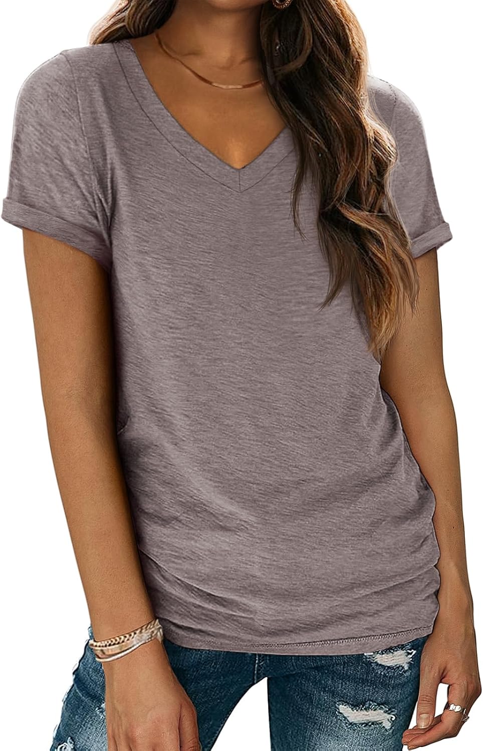 ATHMILE T Shirts Short Sleeve V Neck Tees for Women Fashion Tops Trendy Lightweight Casual Summer Outfits Clothes 2025 Beach