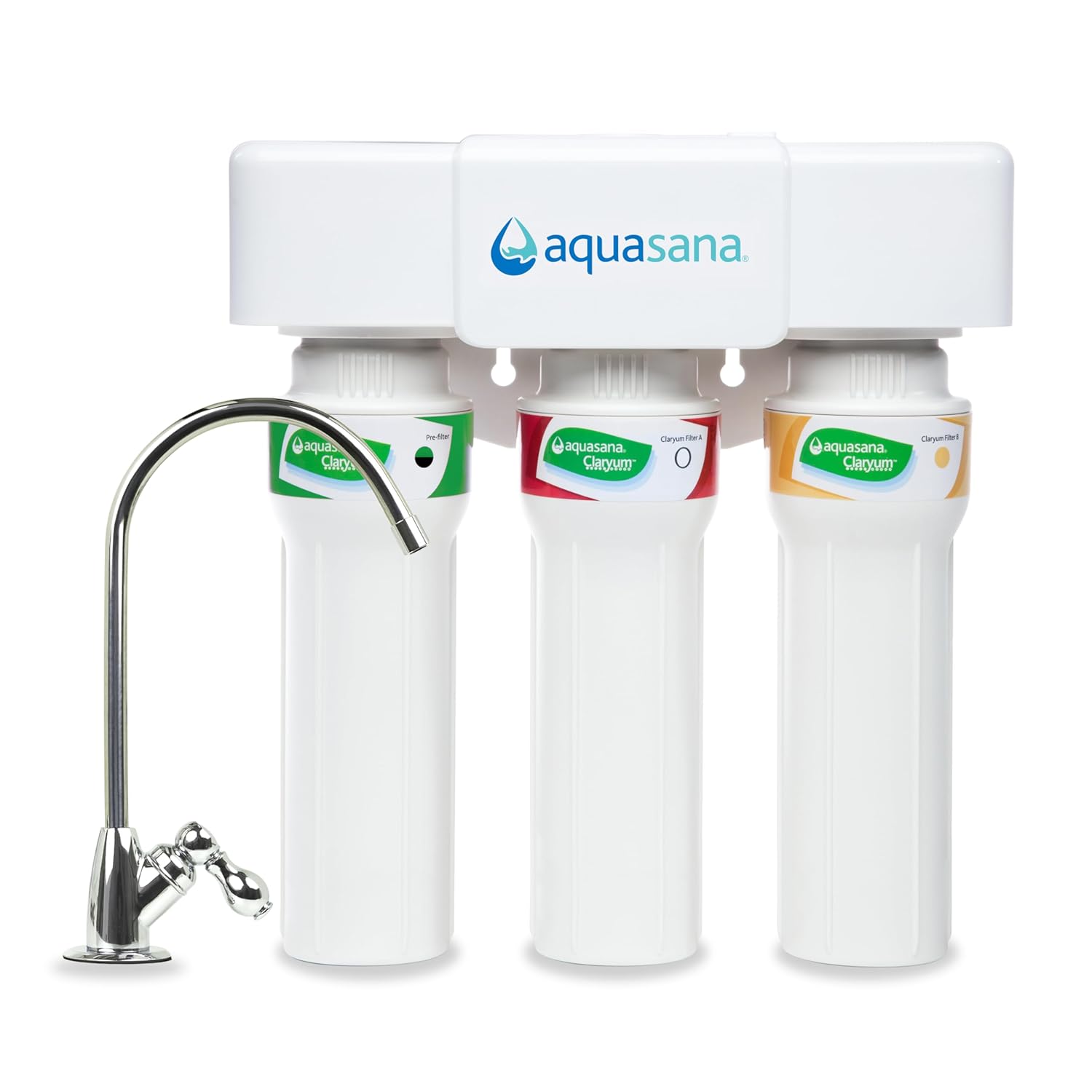 Aquasana Under Sink Water Filter System - Reduces PFAS, Lead, & Chlorine in Drinking Water - Under Counter Claryum Filtration for Kitchen - 3-Stage Max Flow - Chrome Faucet - AQ-5300+.56