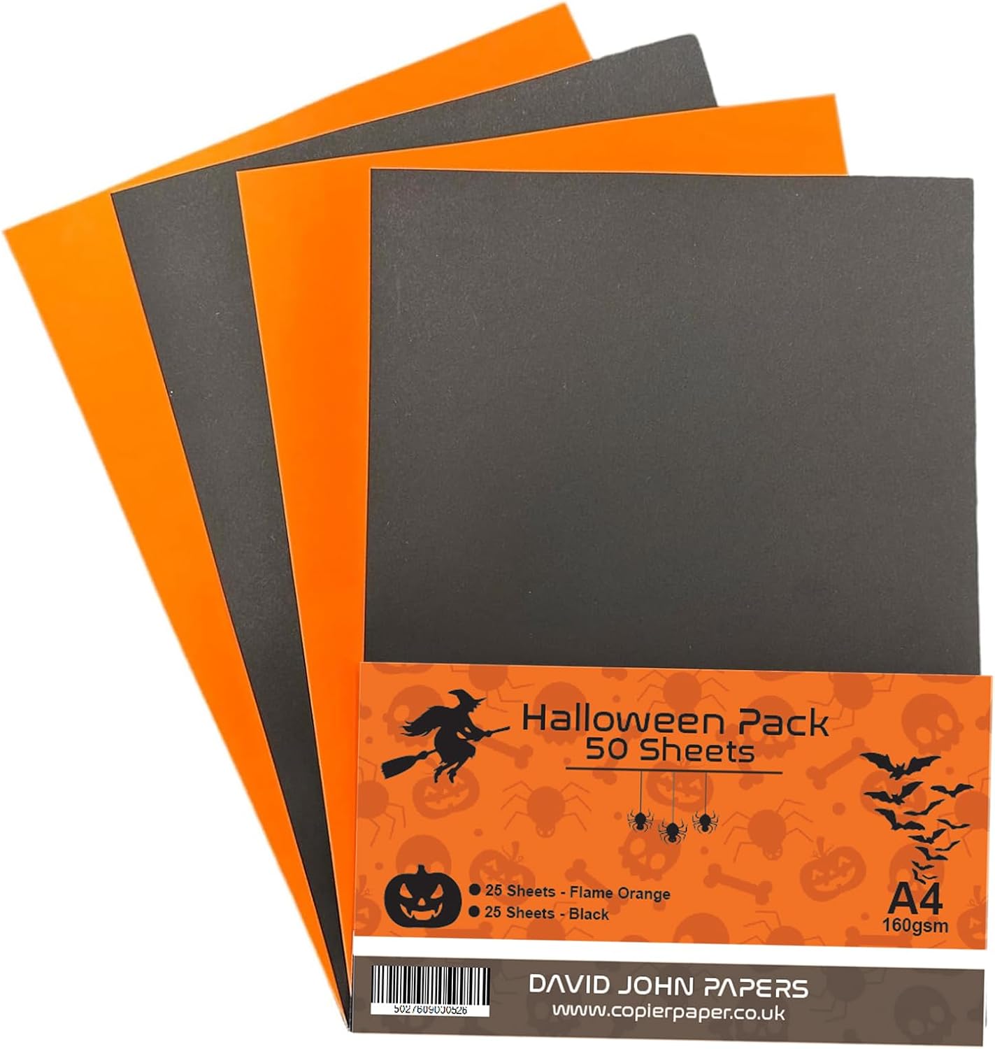 DJP 160 GSM A4 Halloween Coloured Card - Black/Orange (Pack of 50 Sheets) - 25 Flame Orange & 25 Black