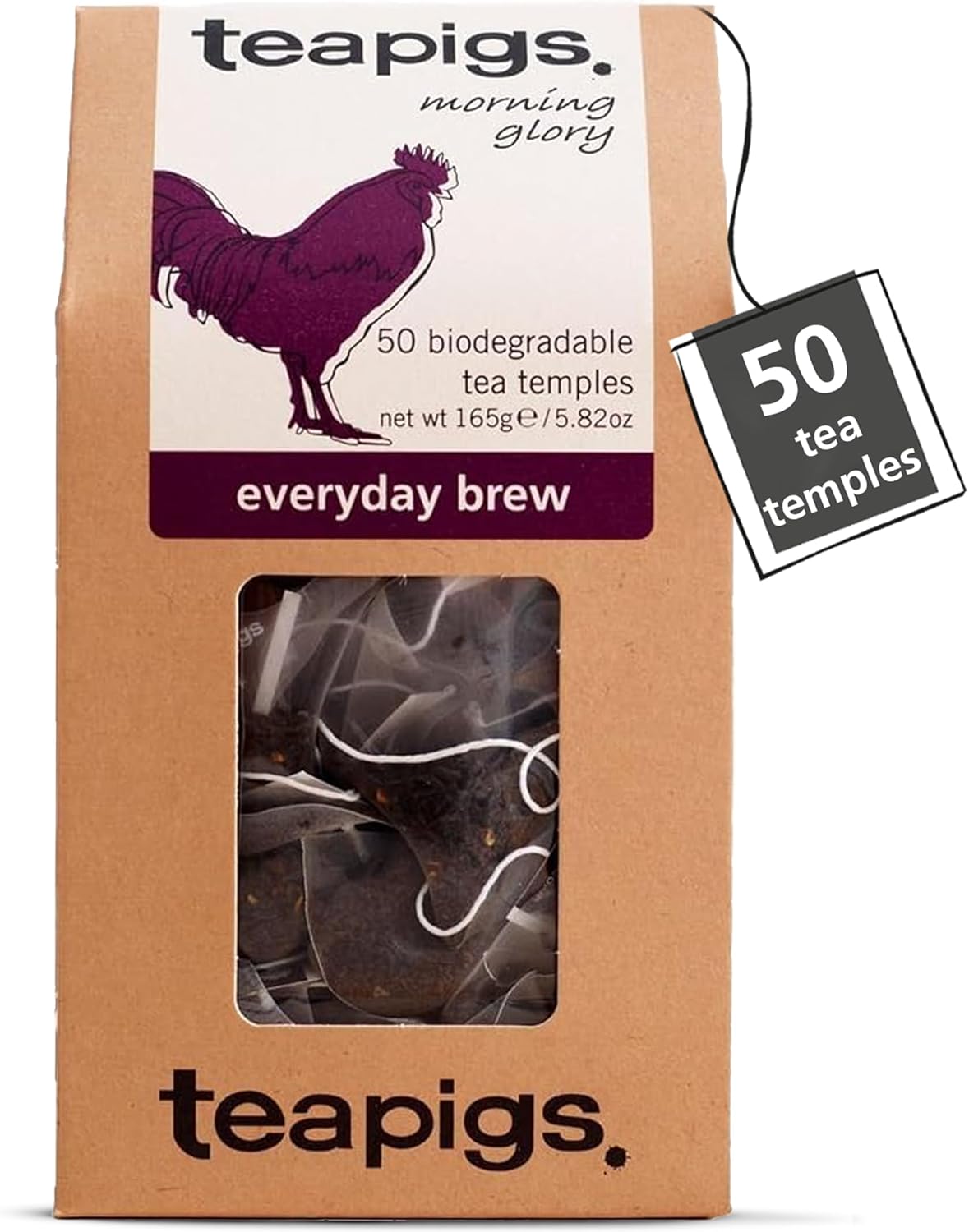 teapigs Whole Leaf English Breakfast Tea Bags - Bold, Malty Flavour - Eco-Friendly Biodegradable Tea Temples - Perfect for Morning Brews - Pure Natural Ingredients, No Additives - 50 Teabags (1 Pack)