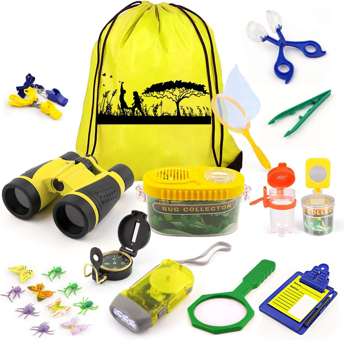 24 Pcs Kids Explorer Kit & Bug Catcher Kit for Kids, Outdoor Toys Adventure Camping Kit with Drawstring Bag, Binoculars, Compass, Butterfly Net, Educational Nature Exploration Toys Gift for Boys Girls