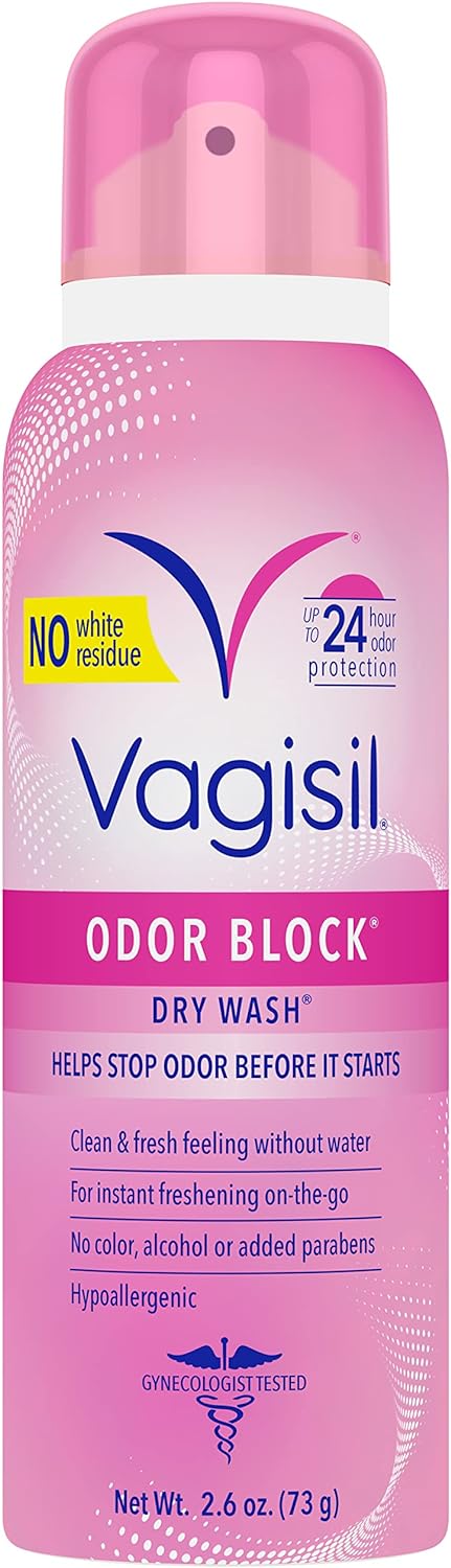Vagisil Odor Block Dry Wash Spray for Feminine Hygiene, Gynecologist Tested, Hypoallergenic, 2.6 Ounces (Pack of 1)