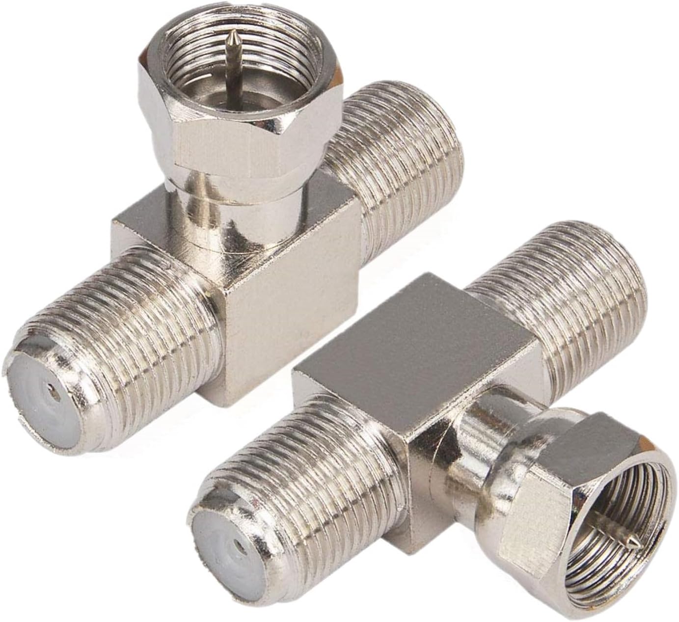 Coaxial Cable Splitter,TV Antenna Splitter/Combiner RG6 F Type Male to 2 Female 3 Way 2 in 1 Out T Coaxial Cable Combiner for TV Video VCR Antenna Satellite Consumer Television 2pcs