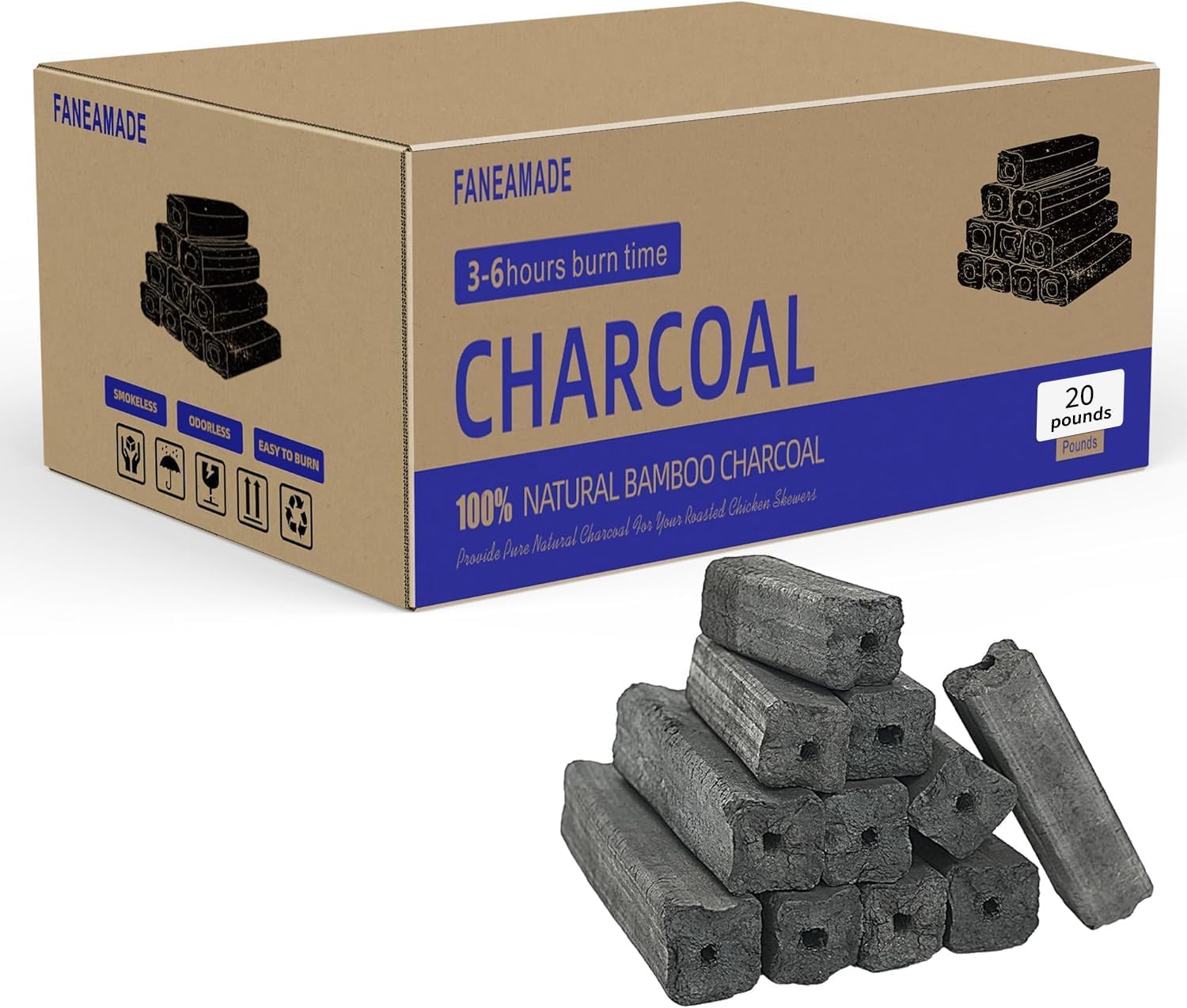 Binchotan Style Bamboo Charcoal Logs, Bulk 20 lb Bag for BBQ