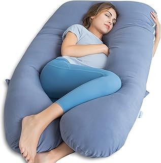 QUEEN ROSE Pregnancy Pillow, U Shaped Full Body Pillows for Sleeping Support, 55 Inch Maternity Pillow for Pregnant Women with Cooling Silky Cover, Blue