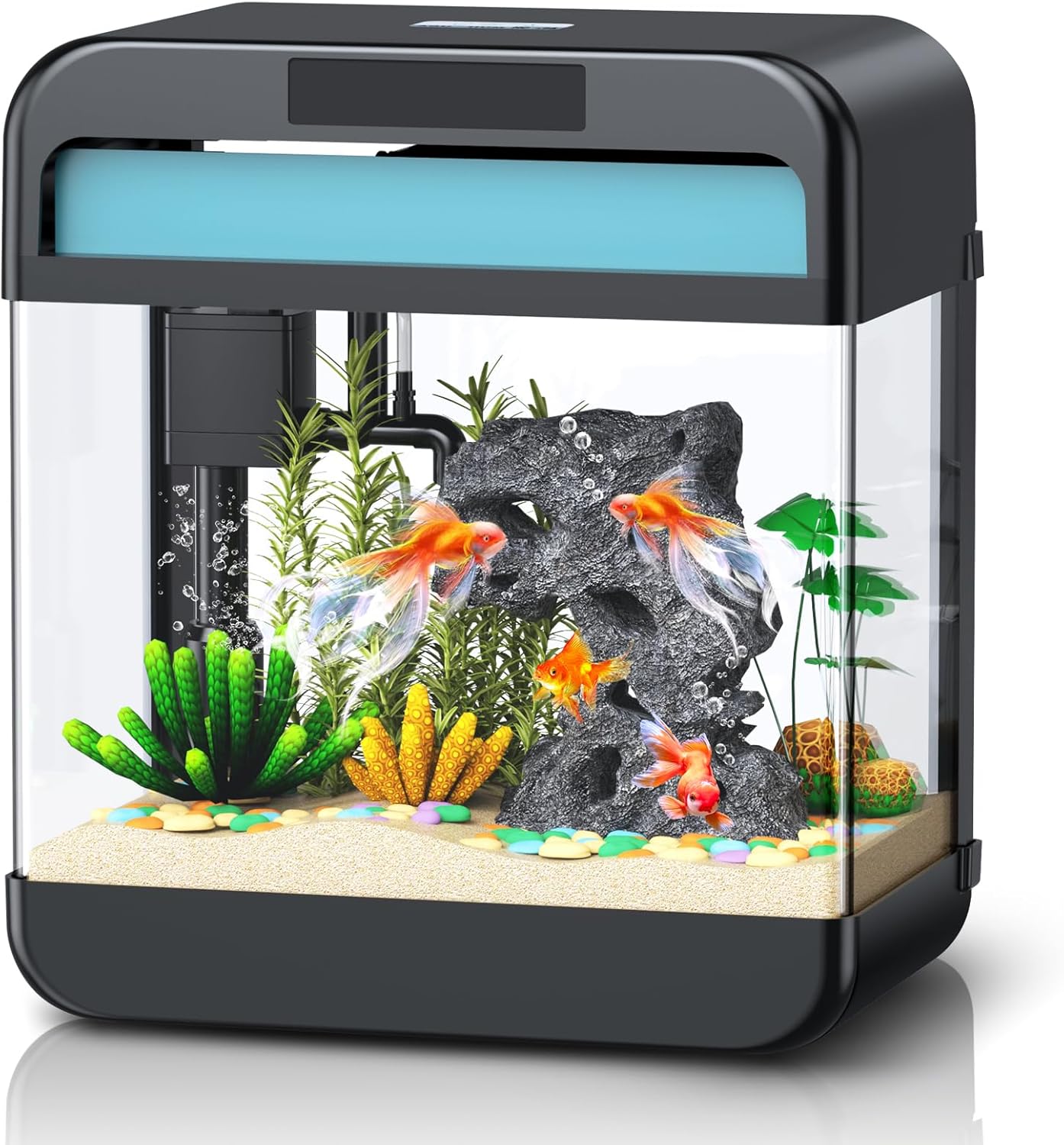 Fish Tank Aquarium 2.2 Gal Fish Bowl with Adjustable 3 Color Light 3 in 1 Pump with Filteration, Oxygenation, Water Circulation Triple Function, HD Heat Bending Glass, Leak-Proof Thickened Base