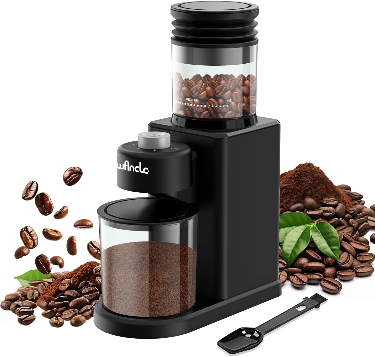 Wancle Conical Burr Coffee Grinder Electric, Coffee Bean Grinder, 25 Grind Settings-Adjustable for Espresso French Press Drip, 2-12 Cup Capacity, Low Noise, 80g Bean Capacity (Expandable to 120g)