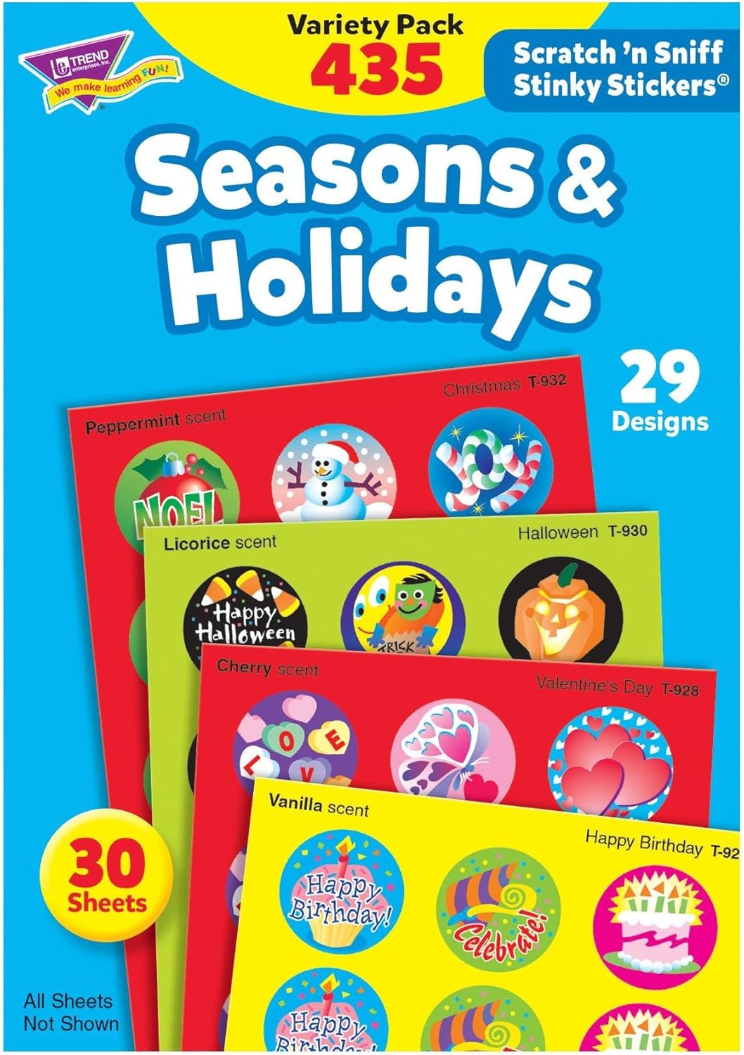 Trend Enterprises: Seasons & Holidays, Scented Scratch 'N Sniff Stinky Stickers, Fun for Rewards, Incentives, Crafts and as Collectibles, 29 Different Designs, 30 Sheets Included, for Ages 3 and Up