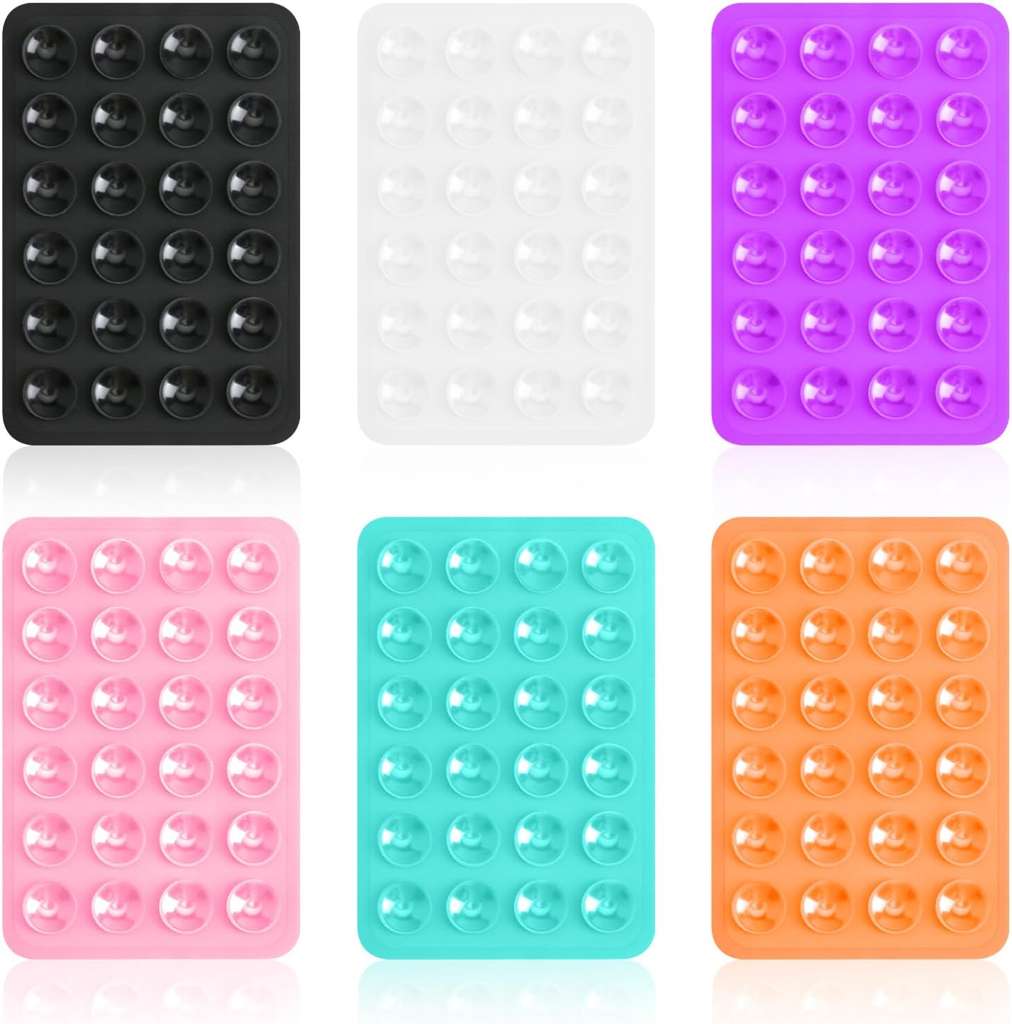 6 Pack Silicone Suction Phone Case Mount Pad Back of Sticky Grip Non Slip Double Sided Suction Smartphone Case Suckers Cups Holder for Wall Shower Mirror Car Selfies TikTok Videos