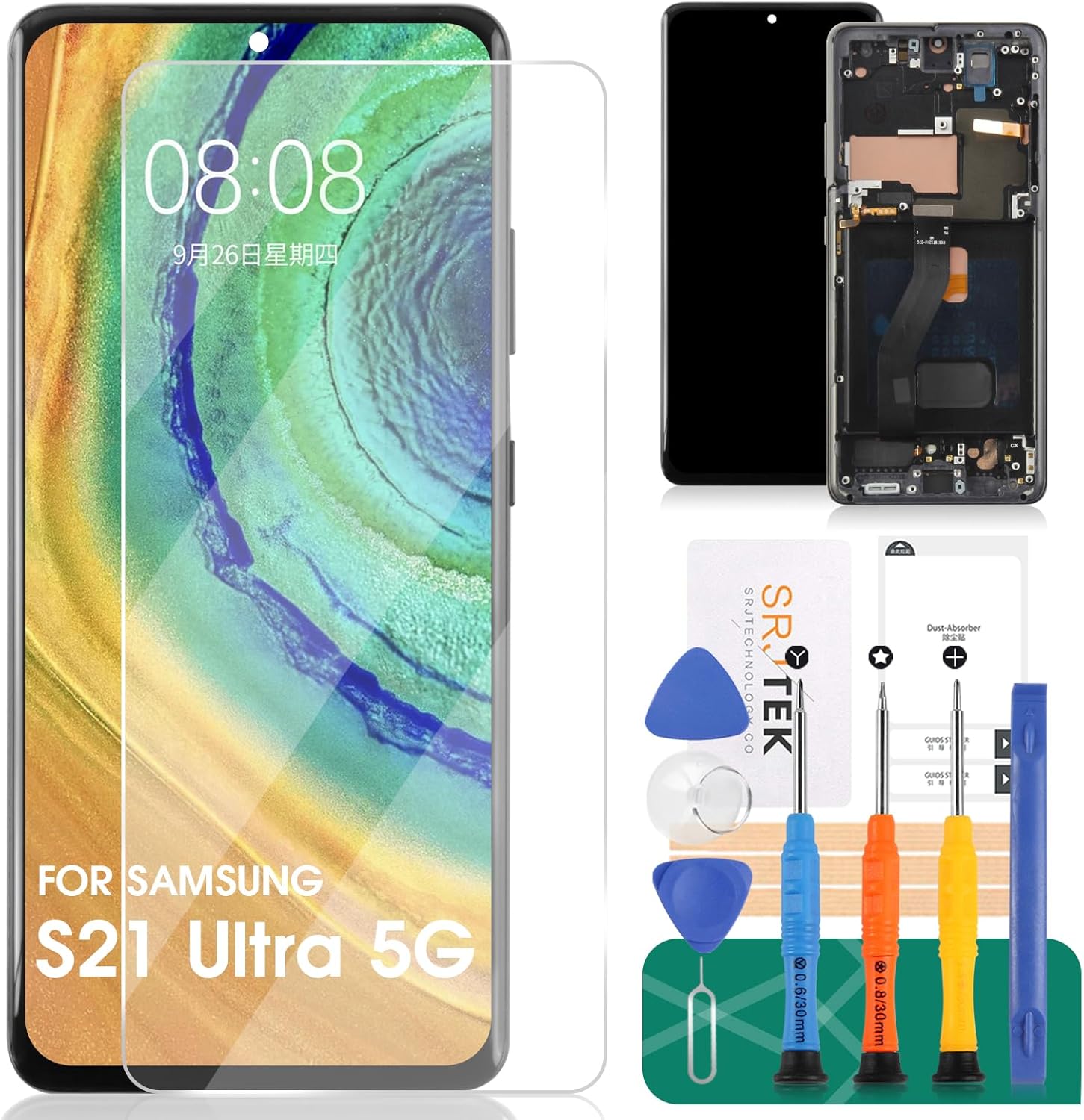 for Samsung Galaxy S21 Ultra 5G Screen Replacement for LCD for Samsung S21 Ultra 5G for Galaxy S21 Ultra 5G Display for SM-G998U SM-G998b/DS Ddigitizer Replacement Touch Screen Repair Part(Black)