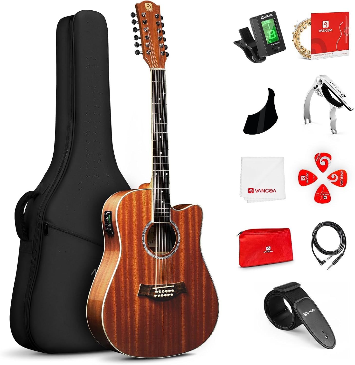 Vangoa 12 Guitar with 12 Strings, Acoustic-Electric Dreadnought Guitar Set