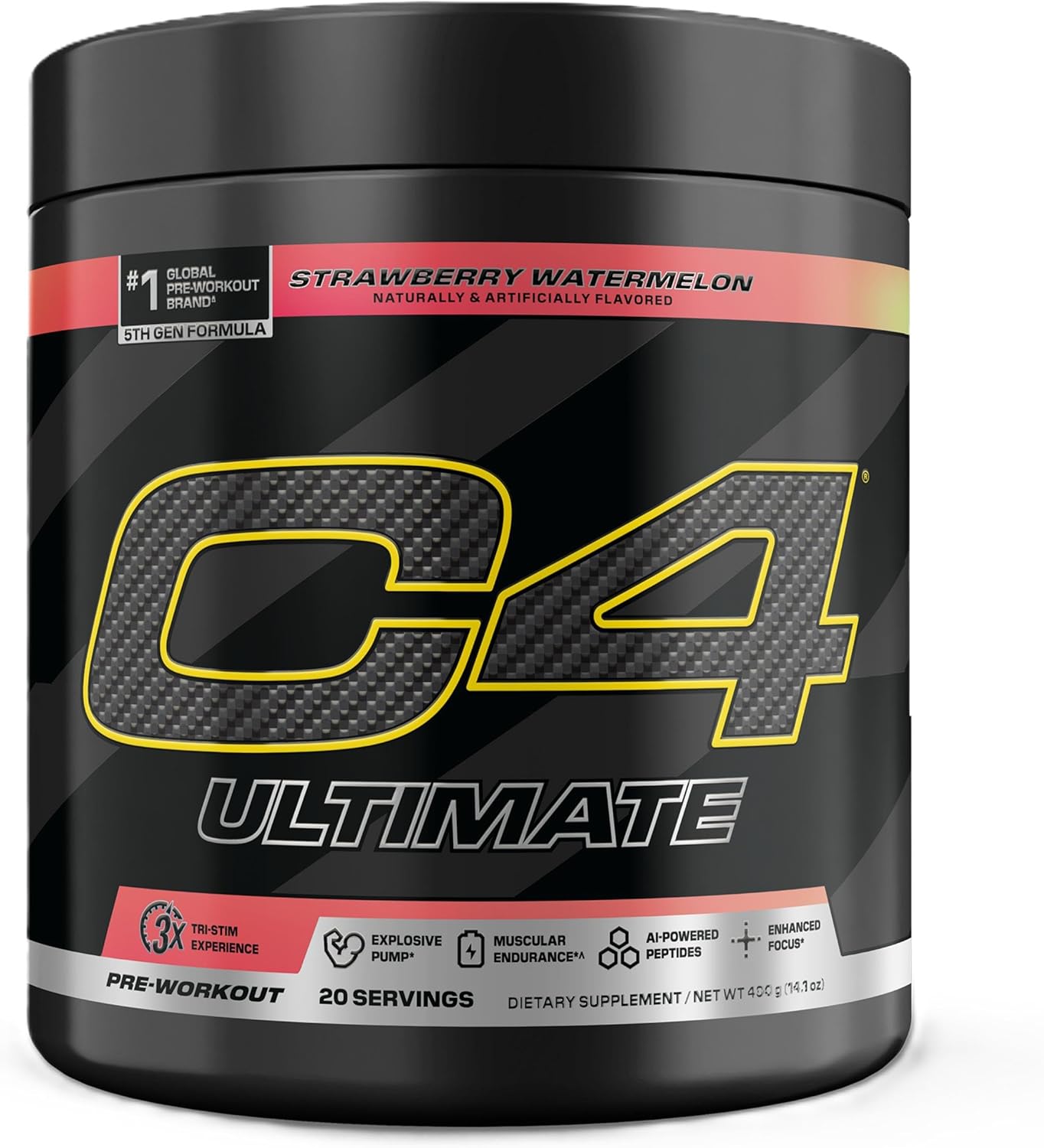 C4 Ultimate Pre Workout Powder Watermelon - Sugar Free Preworkout Energy Supplement for Men & Women - 300mg Caffeine + 3.2g Beta Alanine + 2 Patented Creatines - 20 Servings