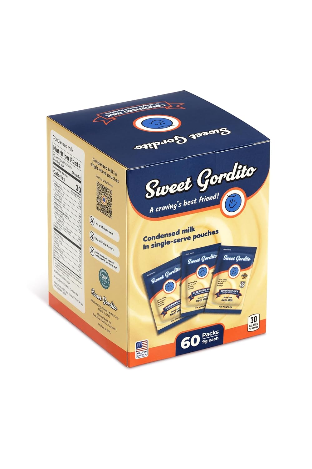 Sweet Gordito - Sweetened Condensed Milk Creamer Singles - (60 pack) Individual Coffee Creamers, Non Refrigerated, for Coffee & Tea, Natural Sweetener Packets from US Grass-Fed Cows