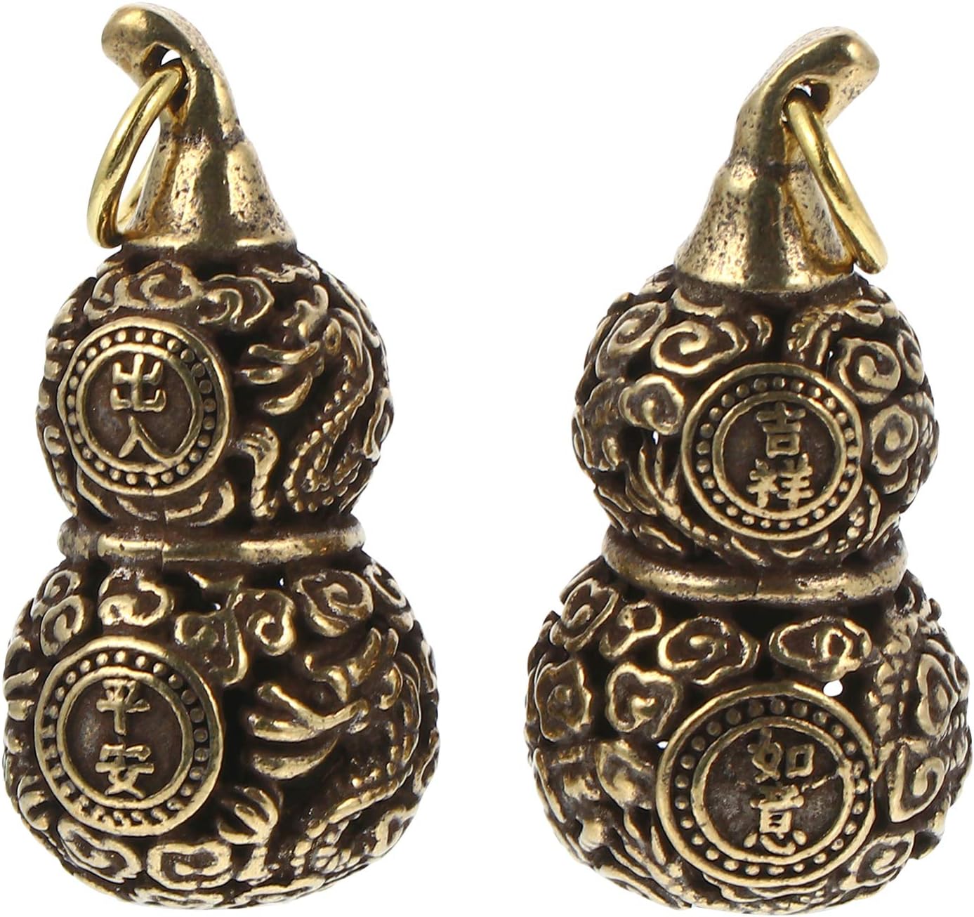 2pcs Brass Good Luck Wu Lou Hu Lu Gourd Keychain Feng Shui Luck and Treasure Pendant Chinese Feng Shui Figurine Ornament Blessing for Women Men