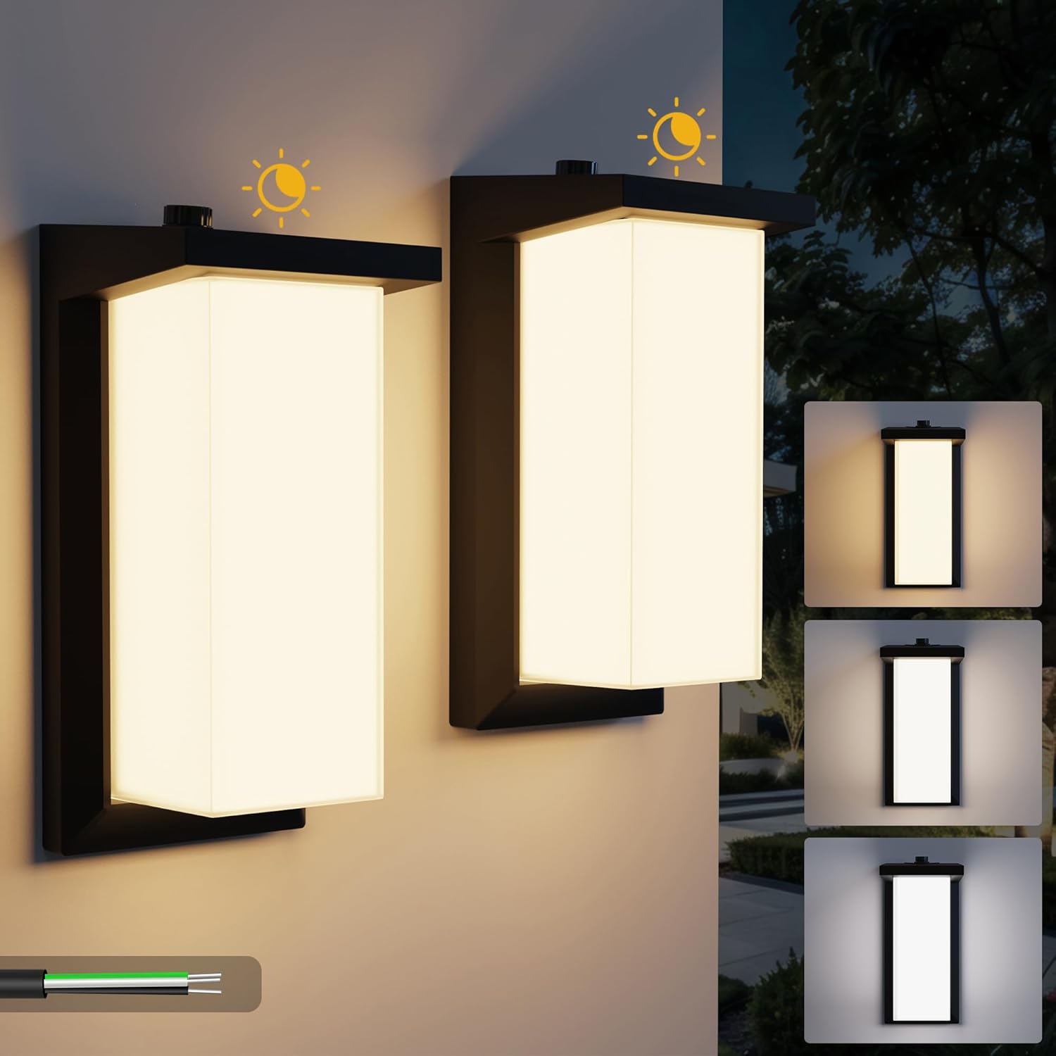 LED Outdoor Wall Light Fixtures, Porch Lights Outdoor Color Temperature Changeable, Dusk to Dawn Exterior Lighting Fixtures with 3 CCTs, IP 65 Waterproof Aluminum Light for Patio Door Entryway Decor.
