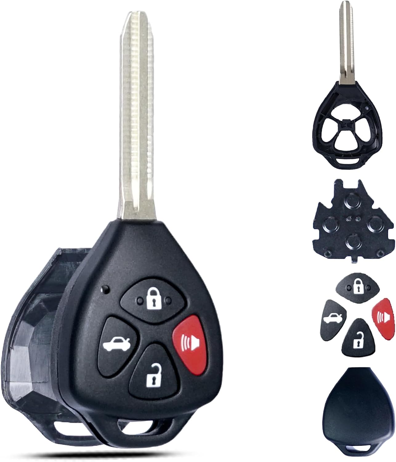 SUPALAND Key Fob Shell Case Replacement Fits for Toyota Camry Corolla Venza Avalon 2007 2008 2009 2010 2011 2012 2013 Keyless Entry Remote Control 4 Button Pad Key Cover