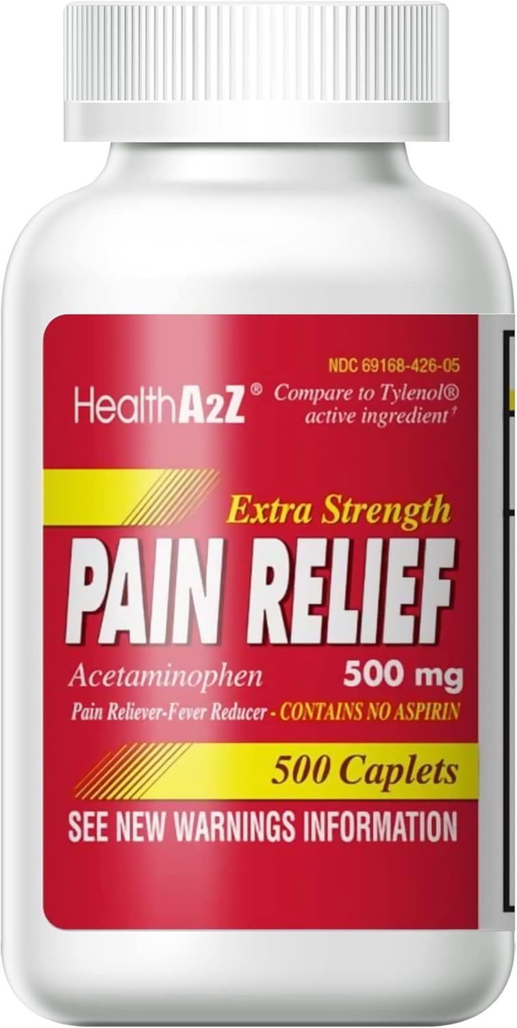 HealthA2Z® Extra Strength Pain Relief | Acetaminophen 500mg | Contains No Aspirin | Fever Reducer | Pain Reliever (500 Count (Pack of 1))
