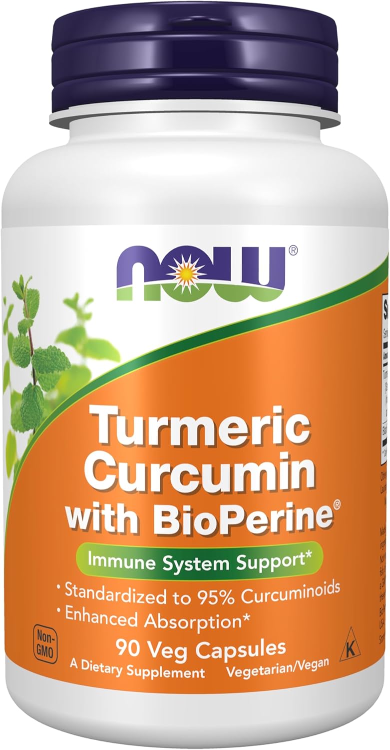NOW Supplements, Turmeric Curcumin with BioPerine, Immune System Support, Standardized to 95% Curcuminoids, Enhanced Absorption*, 90 Veg Capsules